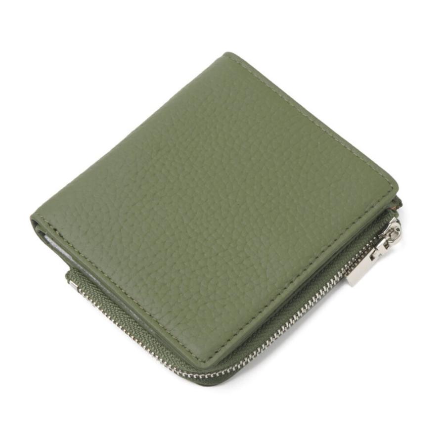 ☆ カーキ Blanc Pomme 牛革 スキミング防止 薄型二つ折り財布 二