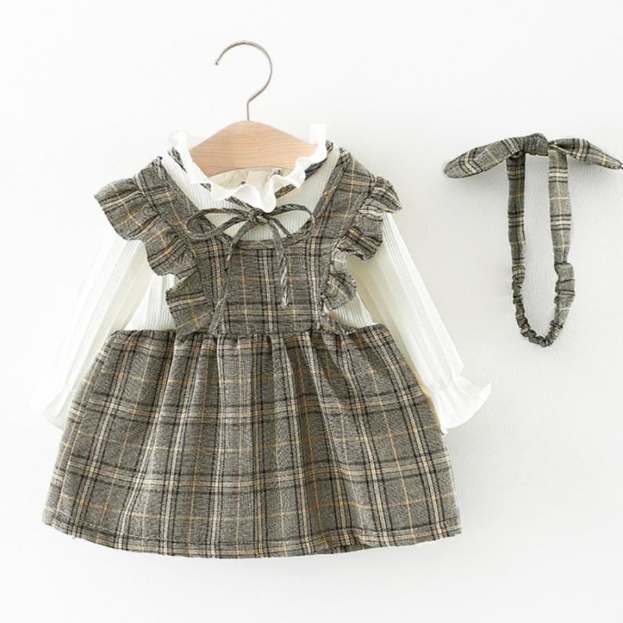 ☆イエローxチェック☆100cm ベビー服 女の子 春 おしゃれ かわいい 子供服 ワンピース 長袖 キッズ ベビー 子ども服 70 80 90 10
