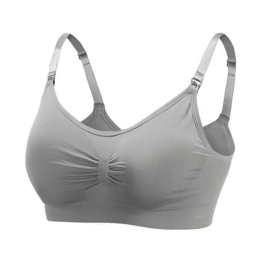 ☆グレー☆Lサイズ 授乳ブラ 前開き 大きいサイズ ノンワイヤー 可愛い 授乳 ブラジャー マタニティブラジャー シンプル 無地 ス
