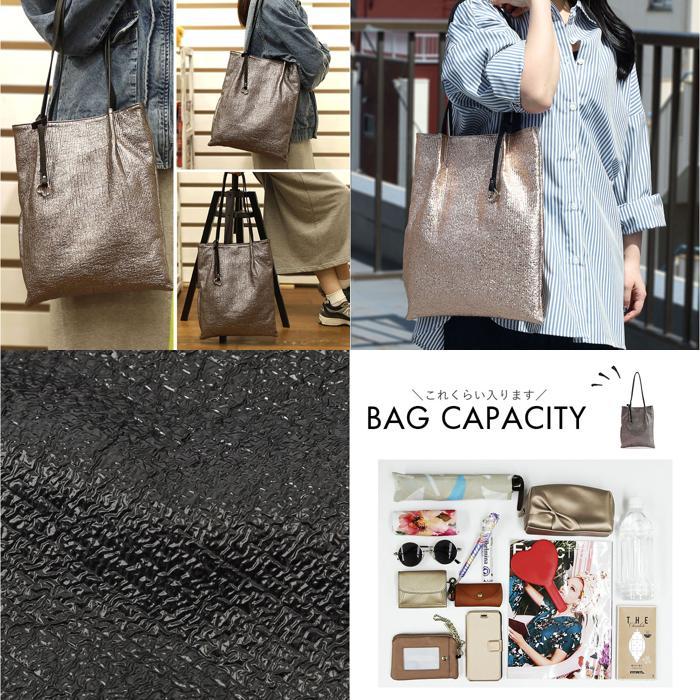 ☆ シルバー cooco メタリックツマミハンドルフラットトートバッグ
