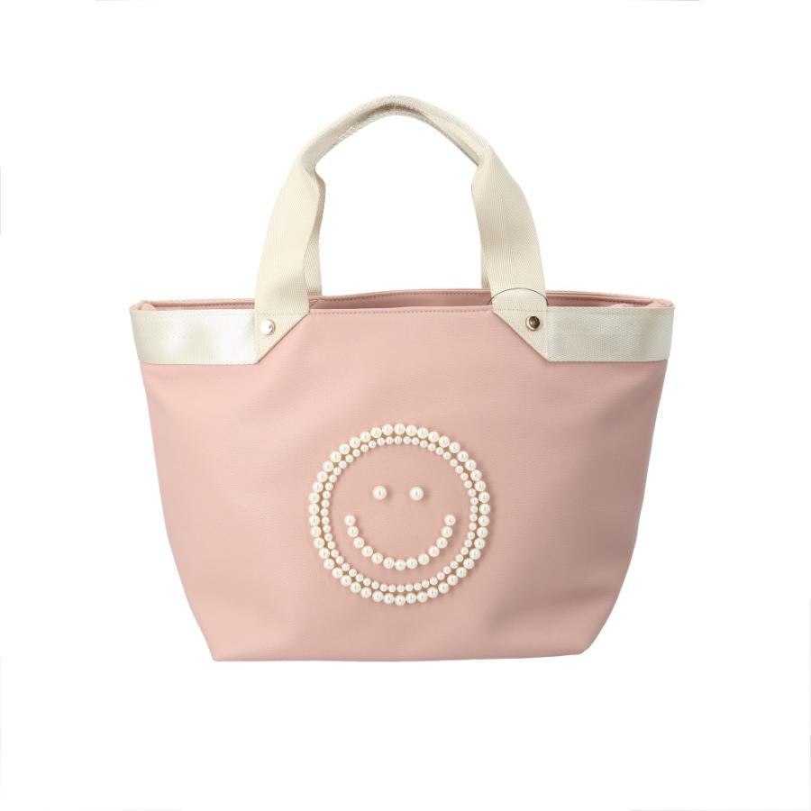 ☆ ピンク cooco SMILEY テープハンドル×ビーズ刺繍トートバッグ