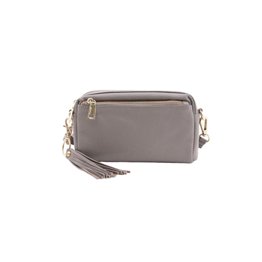 カジュアルショルダーバッグ レザー グレー ☆ グレー COOCO シュリンクレザー 横型ミニショルダーバッグ