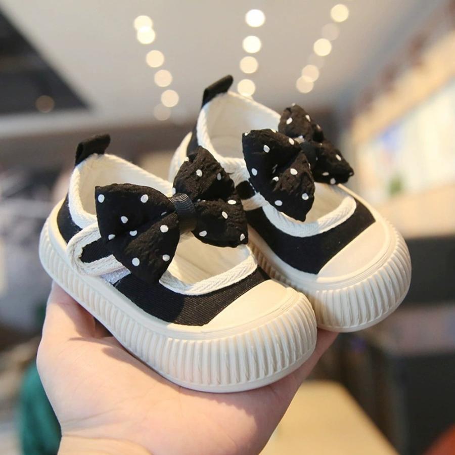 ☆ ブラック 14.5cm 上履き キッズ 室内シューズ リボン 子供 かわいい