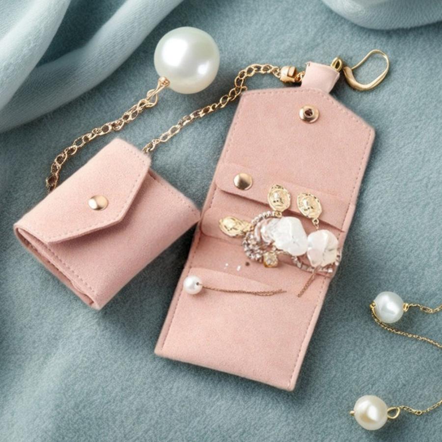 ☆ ピンク ジュエリーポーチ アクセサリーポーチ 携帯用 トラベル S