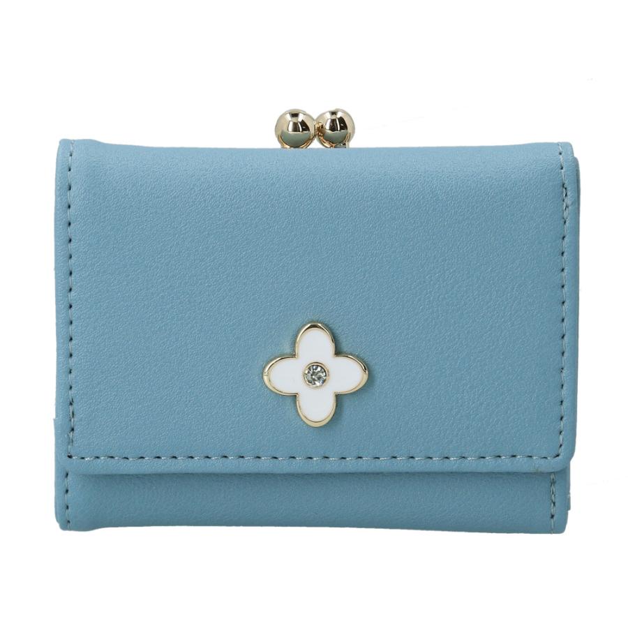 ☆ JW0439.お花エポ/BLUE がま口折財布 がま口 折財布 財布 3つ折り