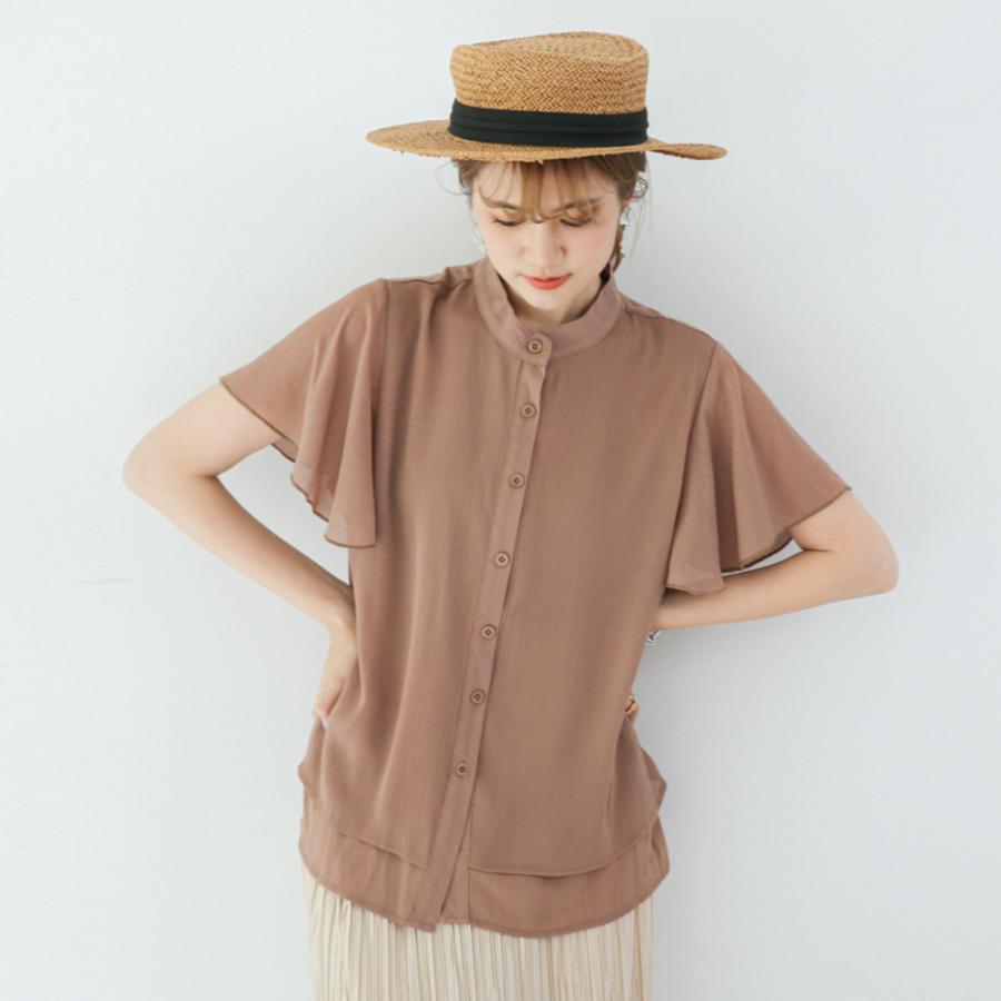 ☆ブラウン☆Lサイズ☆レディース ブラウス シャツ ふんわり袖 gtops4134 シャツ ブラウス レディース 半袖 大人 ファッション 春 夏