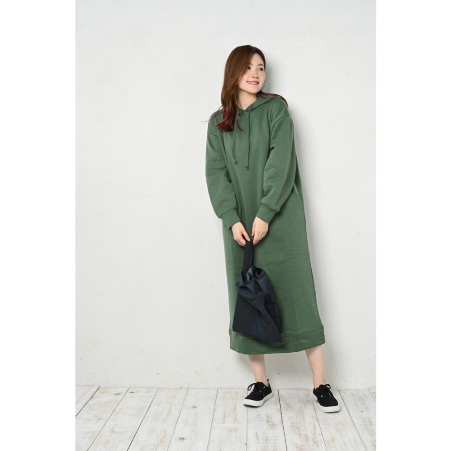 ☆ モスグリーン ☆ M-L ☆ 裏起毛オーバーマキシワンピ スウェット  