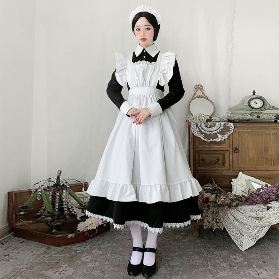 ☆ 長袖 3XLサイズ メイド服 kcp01 可愛い メイドドレス ロング 半袖