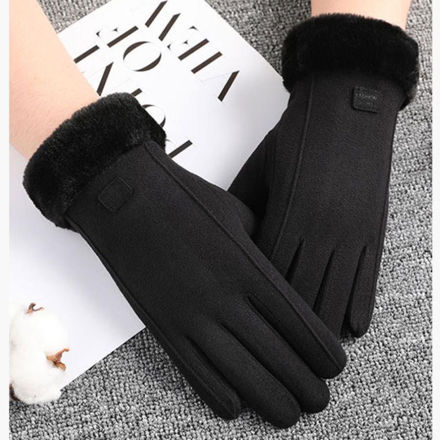 ☆ブラック☆手袋 冬 レーディス kglove05 スマホ手袋 レディース 花 手袋 手ぶくろ スマホ対応 ボア ファー 手首 タッチパネル操作可能