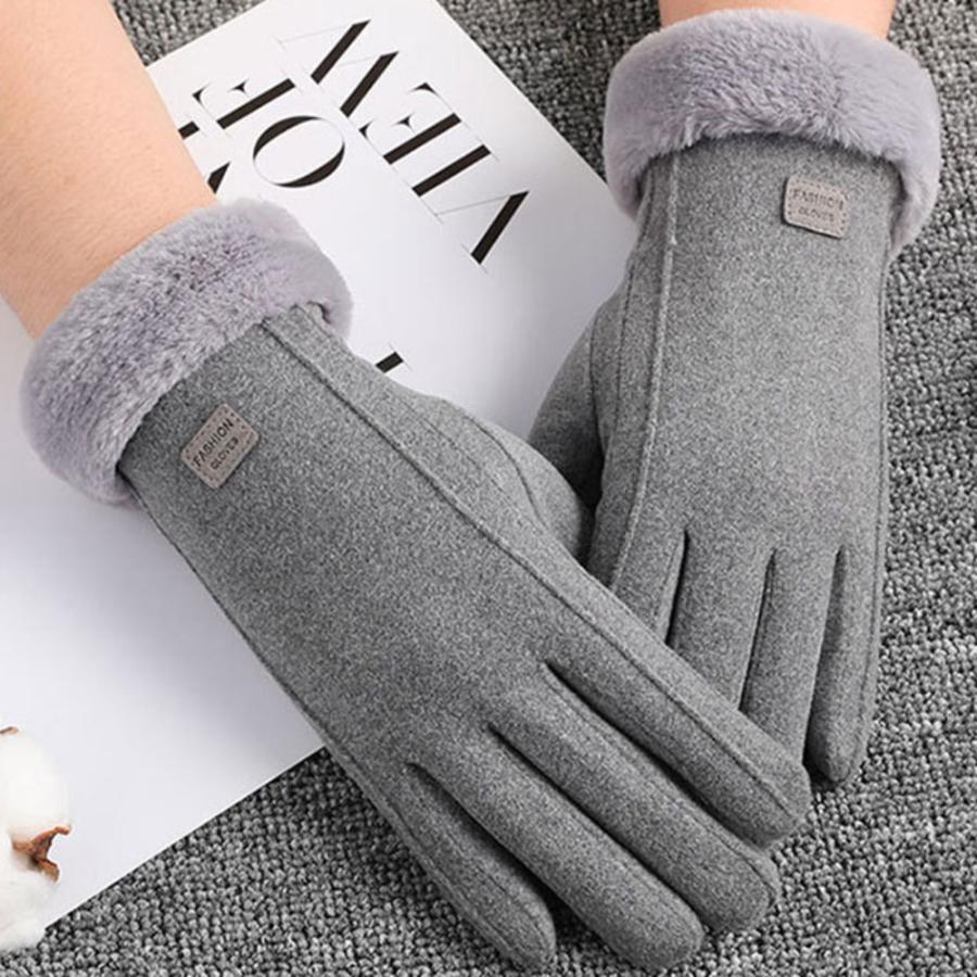 ☆グレー☆手袋 冬 レーディス kglove05 スマホ手袋 レディース 花 手袋 手ぶくろ スマホ対応 ボア ファー 手首 タッチパネル操作可能