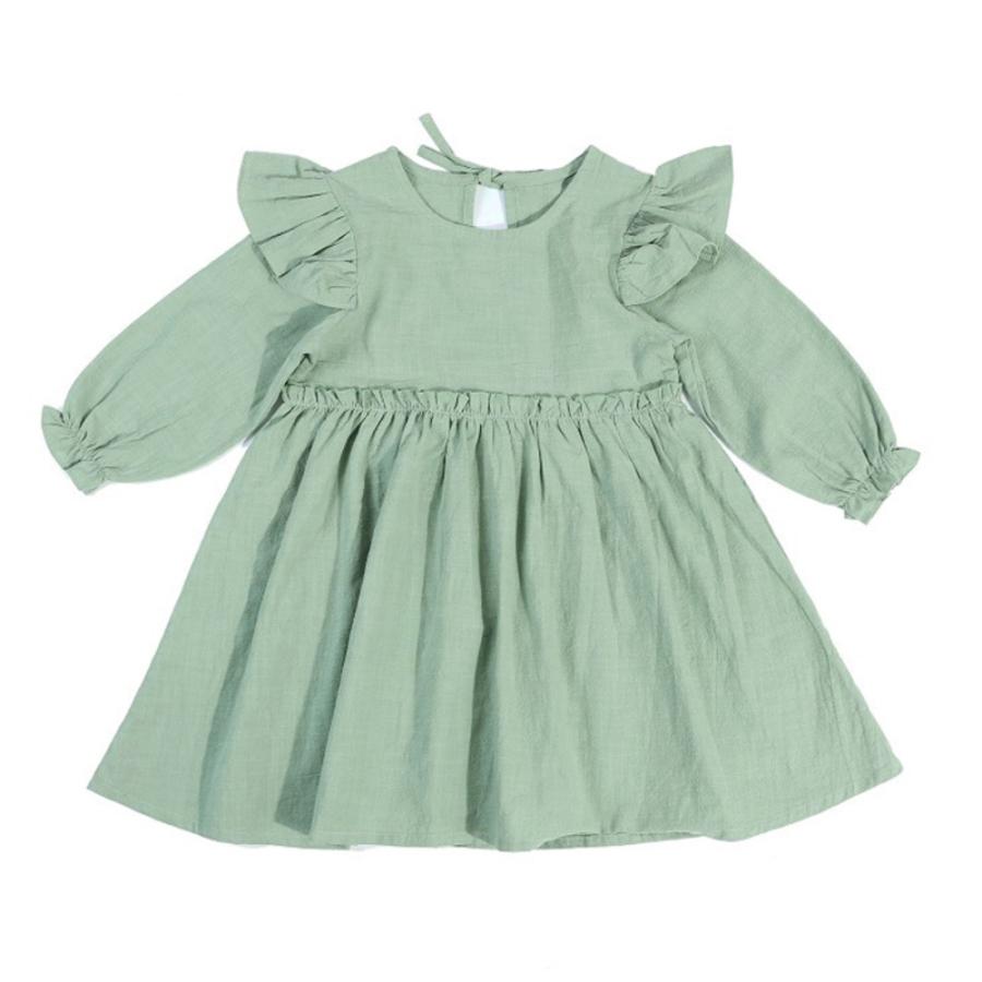 ☆ ミントグリーン 80cm ワンピース キッズ 肩フリル 春秋