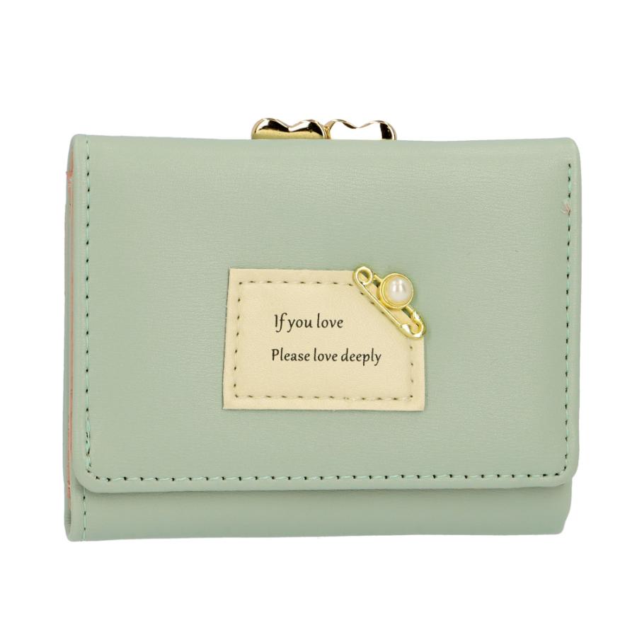 ☆ ライトグリーン 三つ折り財布 レディース がま口 通販 ミニ財布 三  