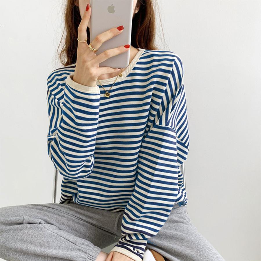 ☆ネイビー☆Sサイズ☆ボーダーカットソー ktopa527 カットソー 長袖 レディース ロンt 薄手 Tシャツ 縞模様 しましま 縞柄