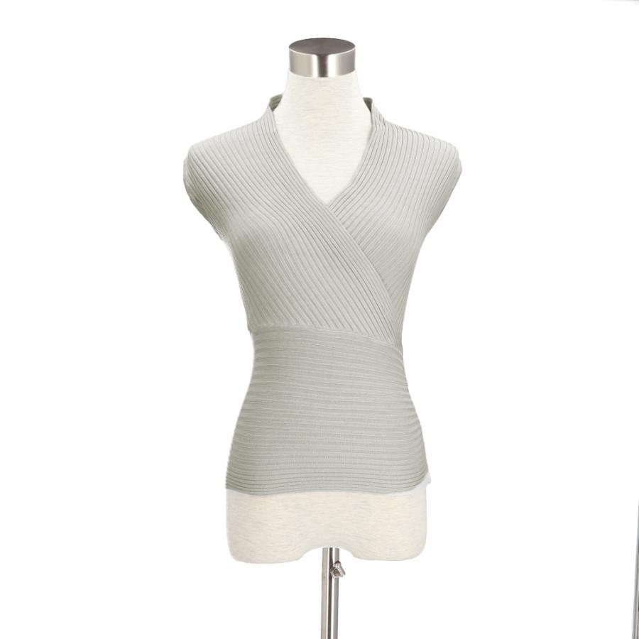 ☆グレー☆リブニット ノースリーブ ktops04 リブニット ノースリーブ vネック カシュクール 胸元 セクシー タンクトップ レディース 秋