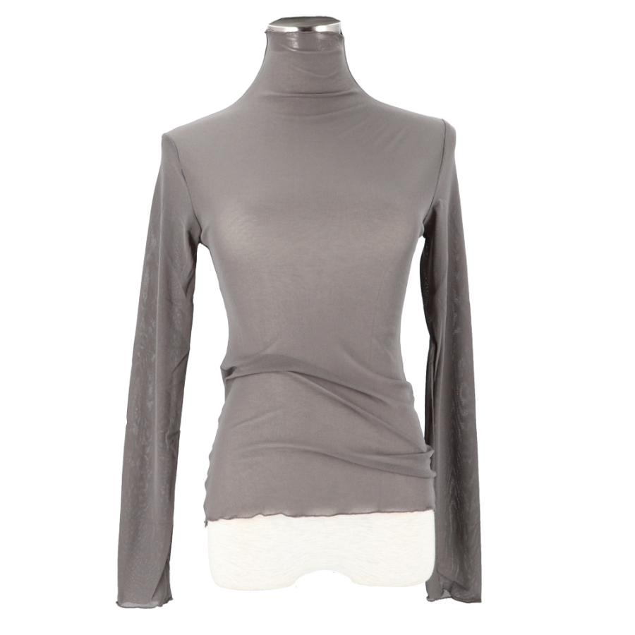 ☆グレイ☆カットソー シースルー カットソー レディース 長袖 シャツ 薄手 メッシュ レース シアー タートルネック フリルネック