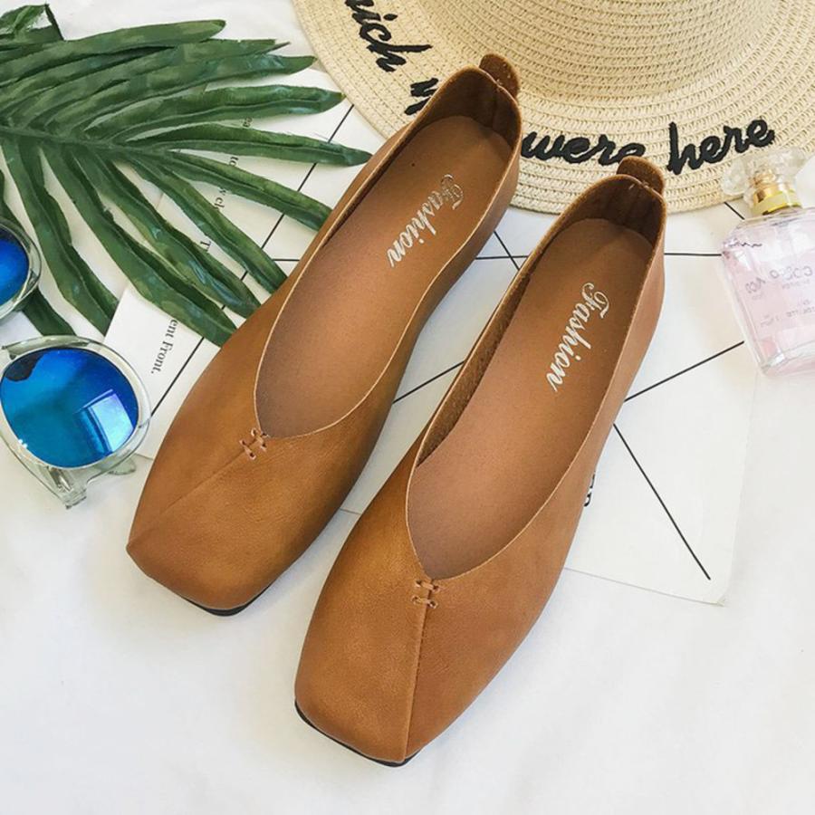 ☆ブラウン☆38 (24cm) ☆パンプス lynanakg1 パンプス フラット スクエアトゥ フラットシューズ ヒール ぺたんこ ペタンコ ローヒール