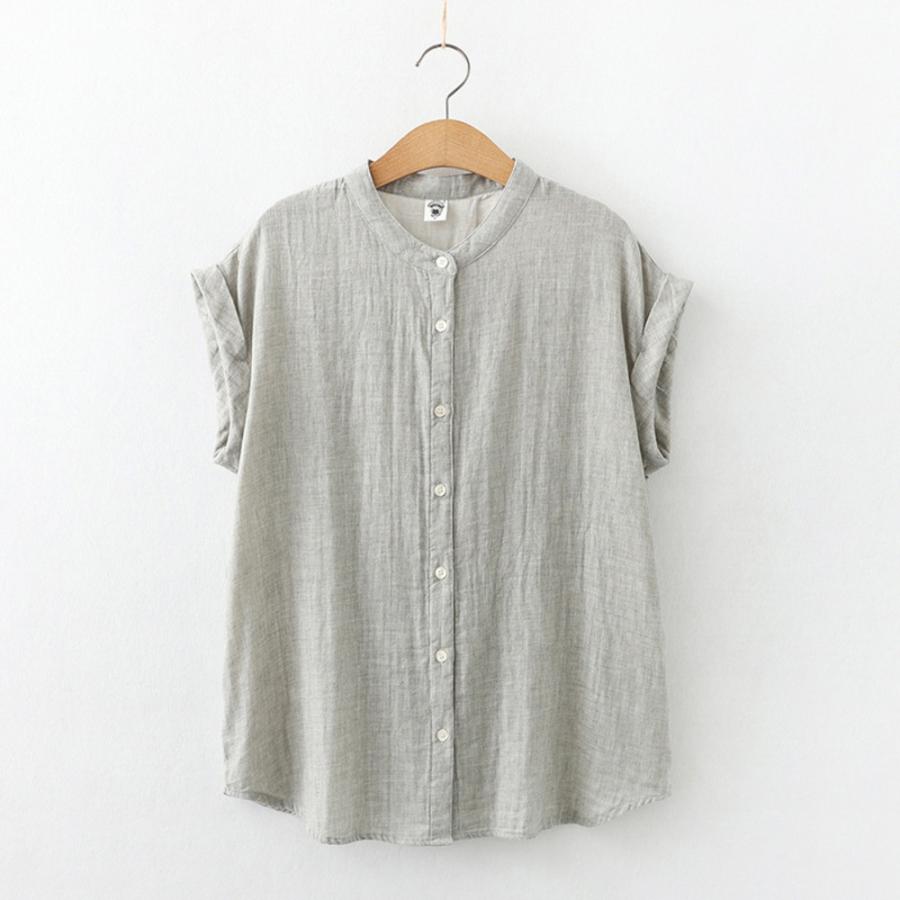☆グレー☆Mサイズ☆シャツ lysh1301 ブラウス ノースリーブ レディース シャツ レディースシャツ 普段着 部屋着 前開き 立襟 丸首 綿