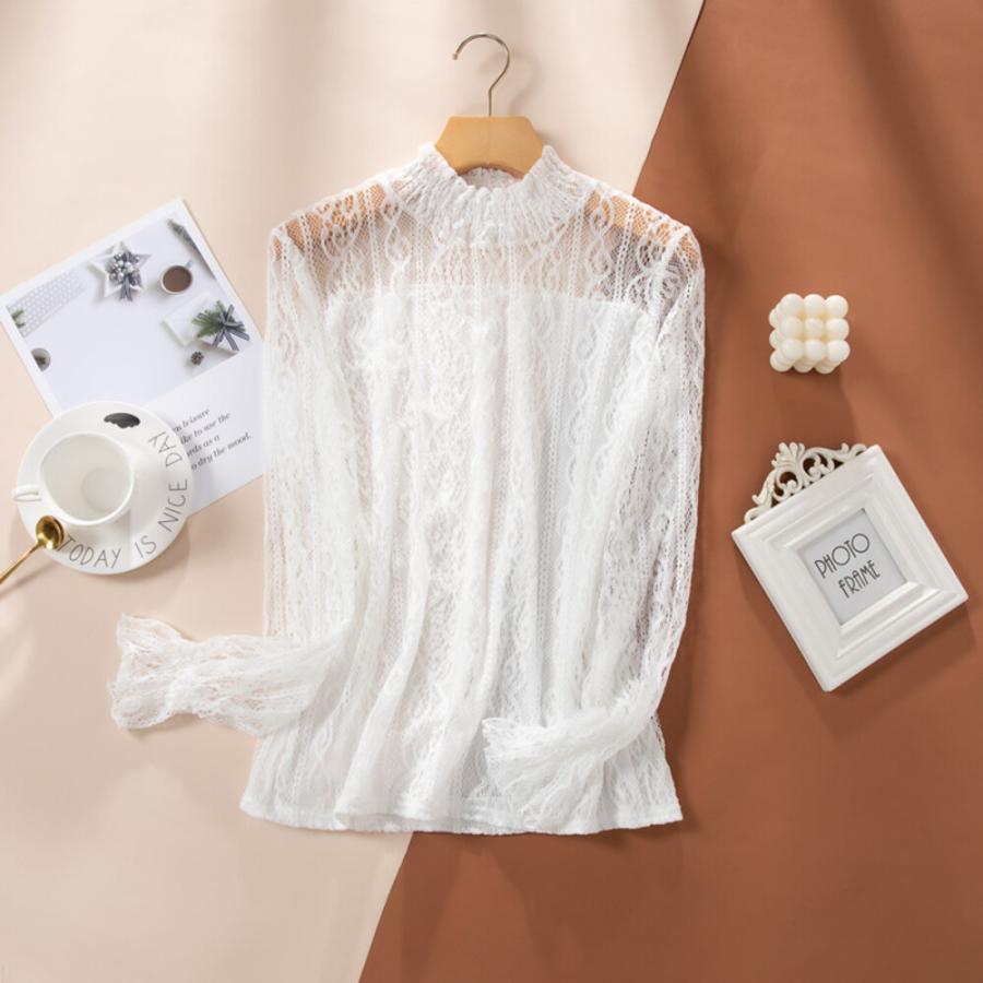 ☆ホワイト☆Mサイズ☆カットソー lysh2 シースルー カットソー レディース 長袖 シャツ 薄手 メッシュ レース シアー シアータートル