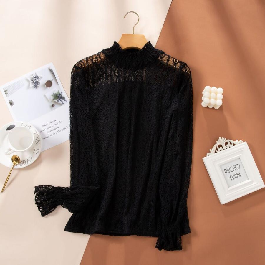 ☆ブラック☆XLサイズ☆カットソー lysh2 シースルー カットソー レディース 長袖 シャツ 薄手 メッシュ レース