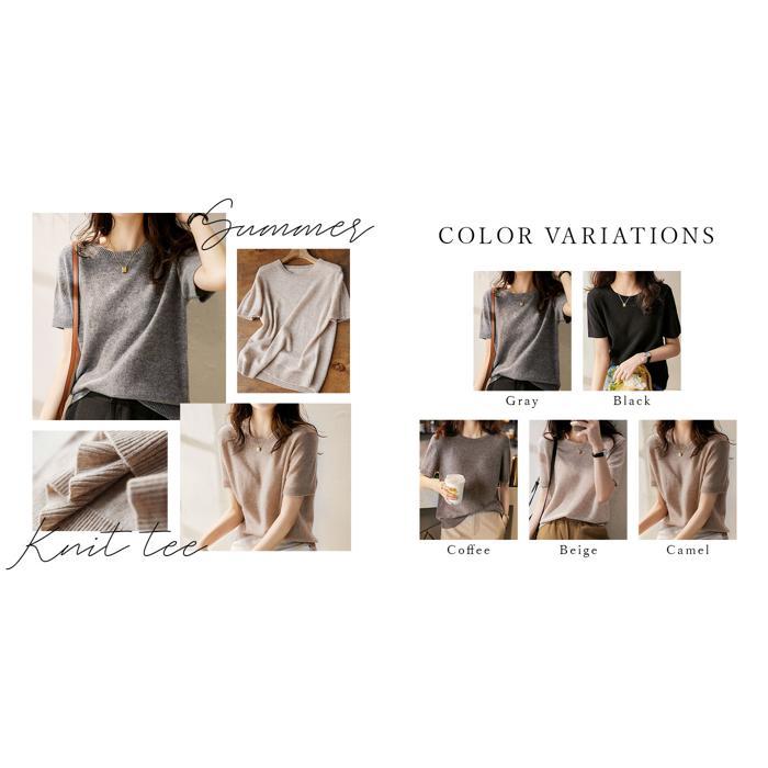 ☆ グレー XLサイズ サマーニット 半袖 Tシャツ レディース サマー 