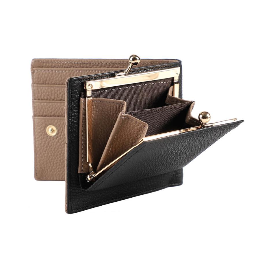 ☆ ブラックxグレーベージュ LIZDAYS がま口デザイン本革二つ折り財布