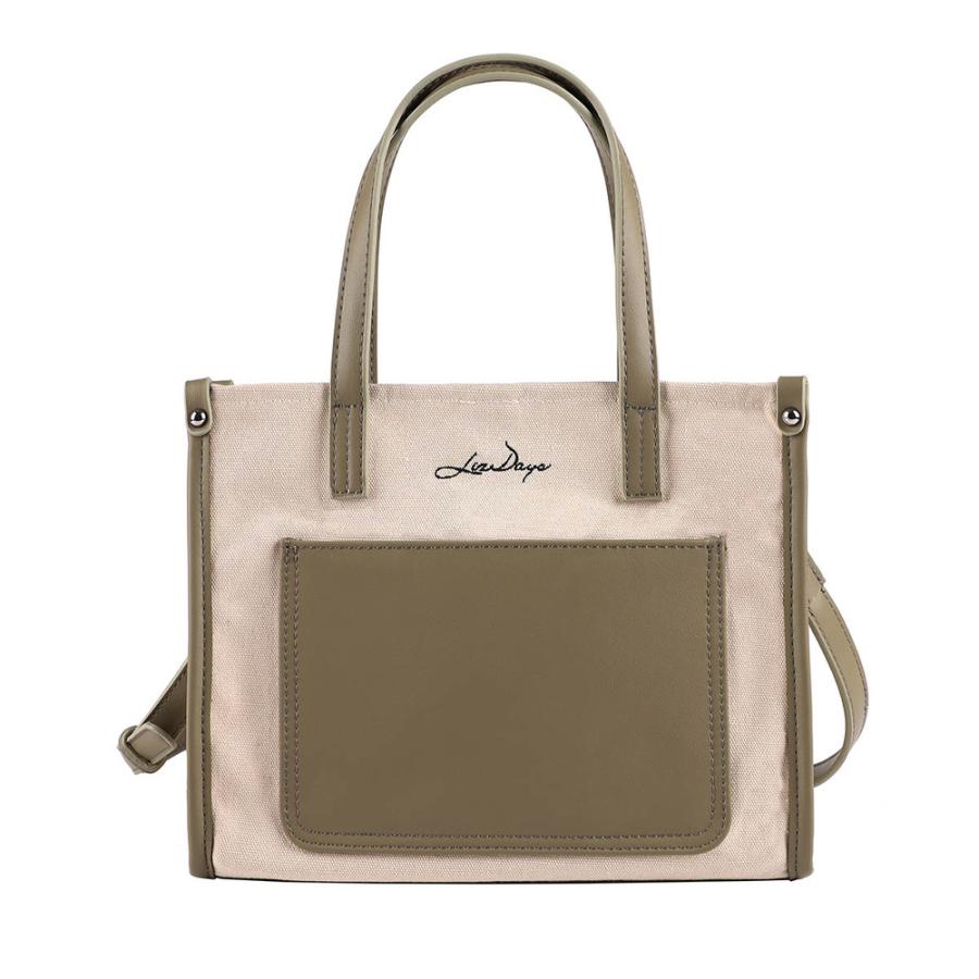 ☆ ナチュラル/カーキ キャンバス PU 2wayトートバッグ LIZDAYS