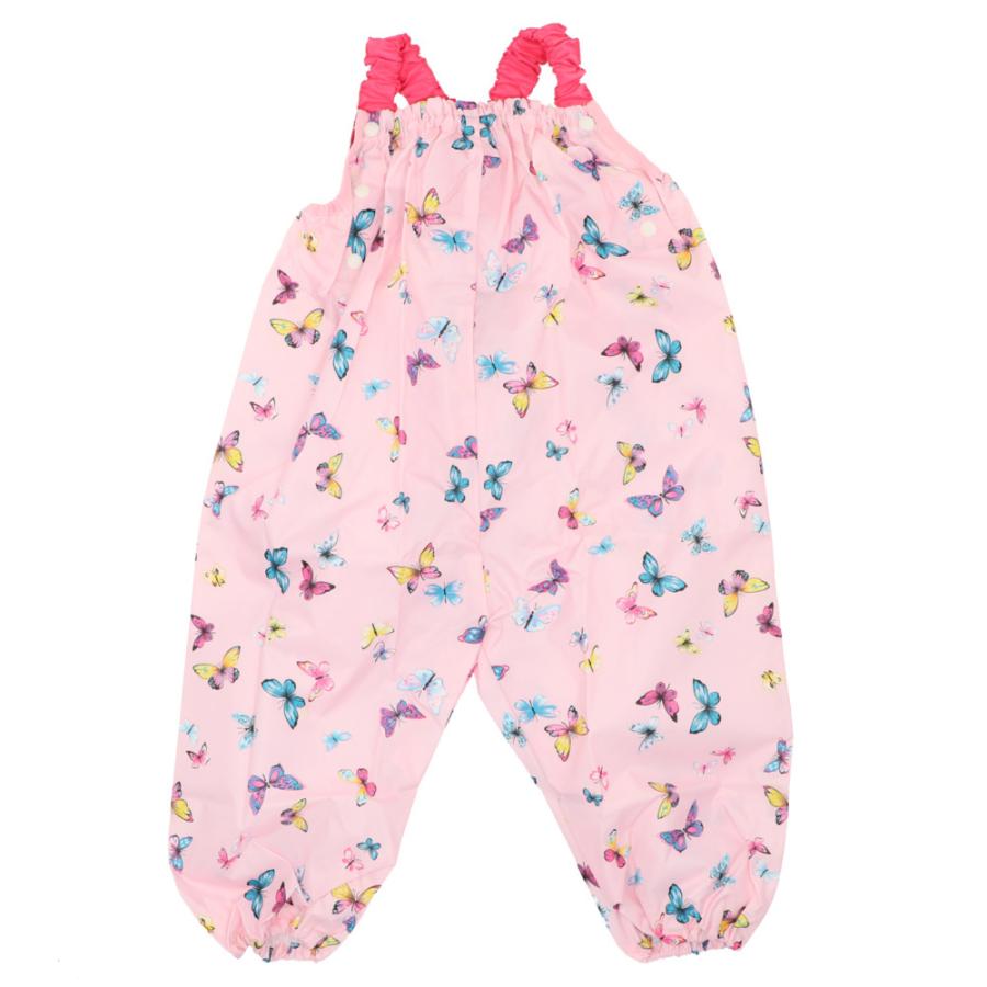 ☆ちょうちょピンク レインパンツ キッズ プレイウェア 砂場着 85〜100cm サイズ調節 撥水 はっ水 サロペット オーバーオール 水遊