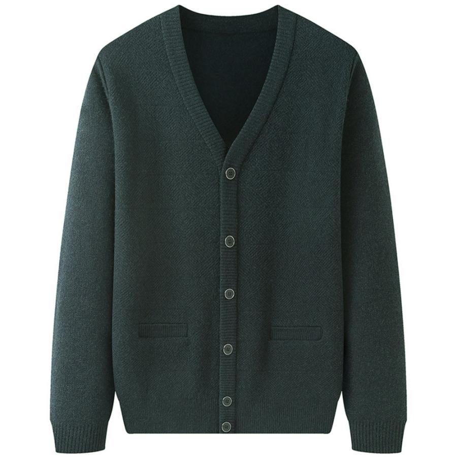 STONE  80s ダークグリーン ニットカーディガン M/古着 長袖 ニット カーディガン メンズ 80s 無地 ウール 薄緑系