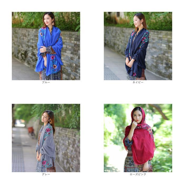 ☆ アイボリー 刺繍ストール 花柄 大判 ストール 刺繍 マフラー