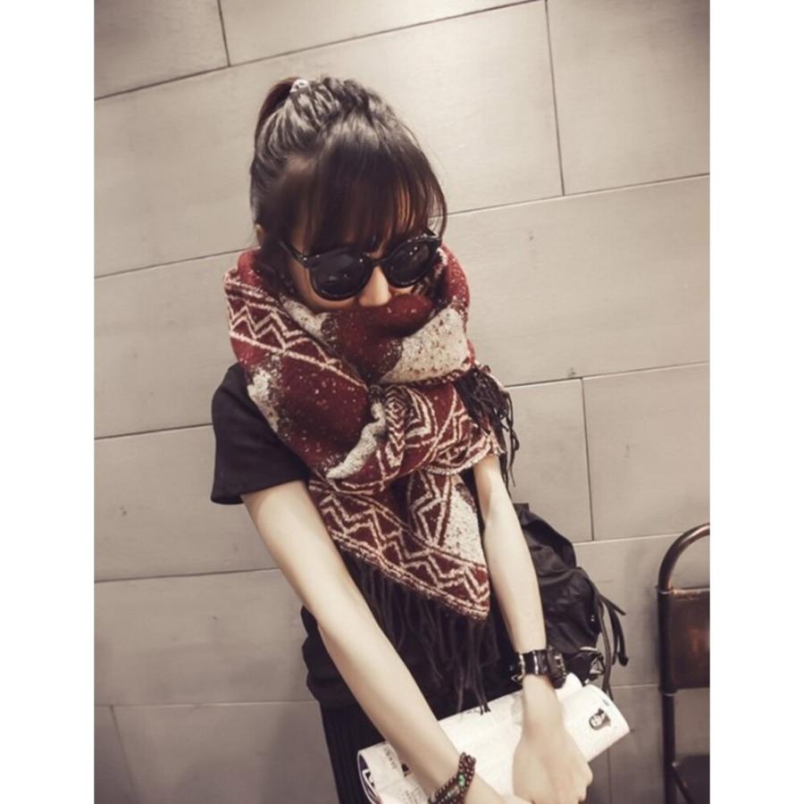 ☆ レッド 大判ショール ストール 幾何学模様 マフラー レディース