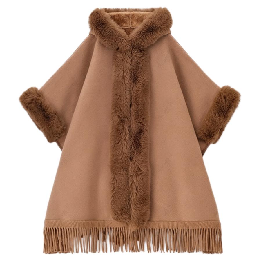 ☆ キャメル ポンチョ風コート アウター 裏起毛 ポンチョ コート