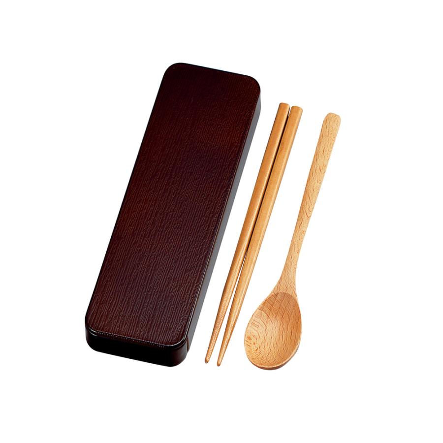 ☆ ダークブラウン コンビセット 箸 スプーン 通販 セット 箸箱セット スライド カトラリーセット お弁当 携帯箸 木目 大人 男性 女性 お | ブランド登録なし