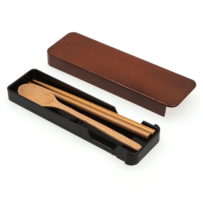 ☆ ダークブラウン コンビセット 箸 スプーン 通販 セット 箸箱セット スライド カトラリーセット お弁当 携帯箸 木目 大人 男性 女性 お | ブランド登録なし | 07