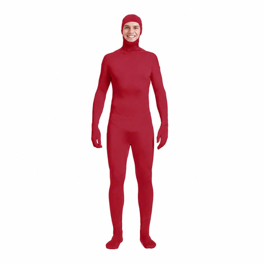 ☆ レッド XL 全身タイツ コスプレ 顔出し 男女兼用 全身 タイツ