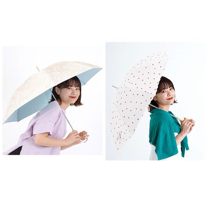 ☆ いちごオフホワイト LONG PARASOL 遮光 遮熱 50cm 晴雨兼用傘