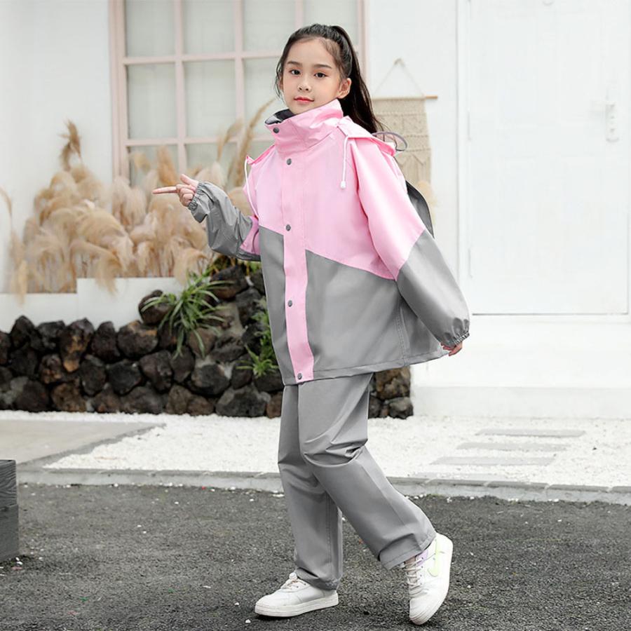 ☆ピンク☆2XL☆レインスーツ キッズ pk0916 レインコート 上下 リュック対応 ジュニア レインスーツ 小学生 中学生 子供 キッズ