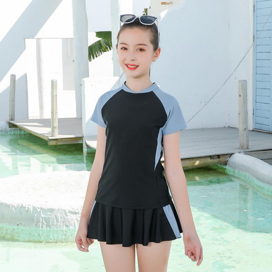 ☆ブルー☆150CM キッズ 水着 女の子 セパレート ２点セット トップス ショートパンツ付きスカート パンツ スカート スクール水