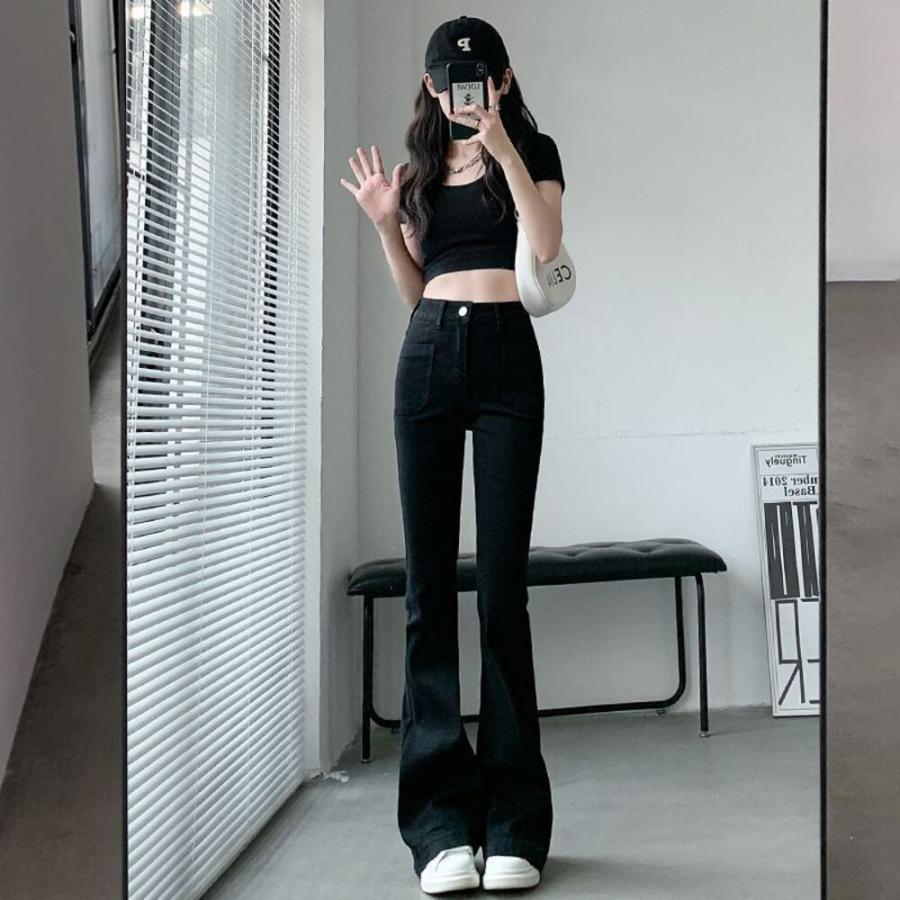 ☆ ブラック XL(29) フレアパンツ レディース デニム デニムパンツ