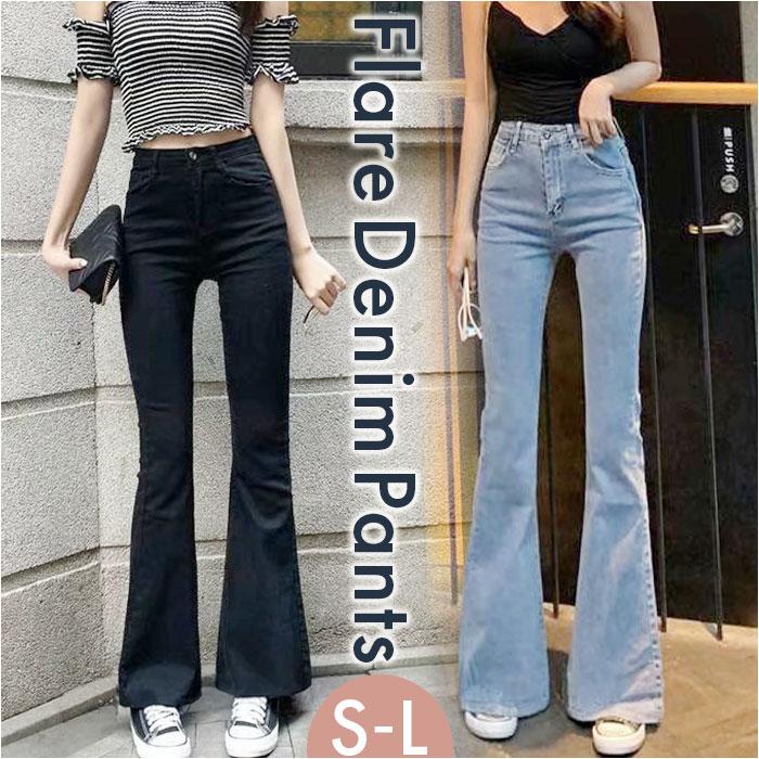 ☆ ブラック M デニムパンツ フレアパンツ レディース ブーツカット