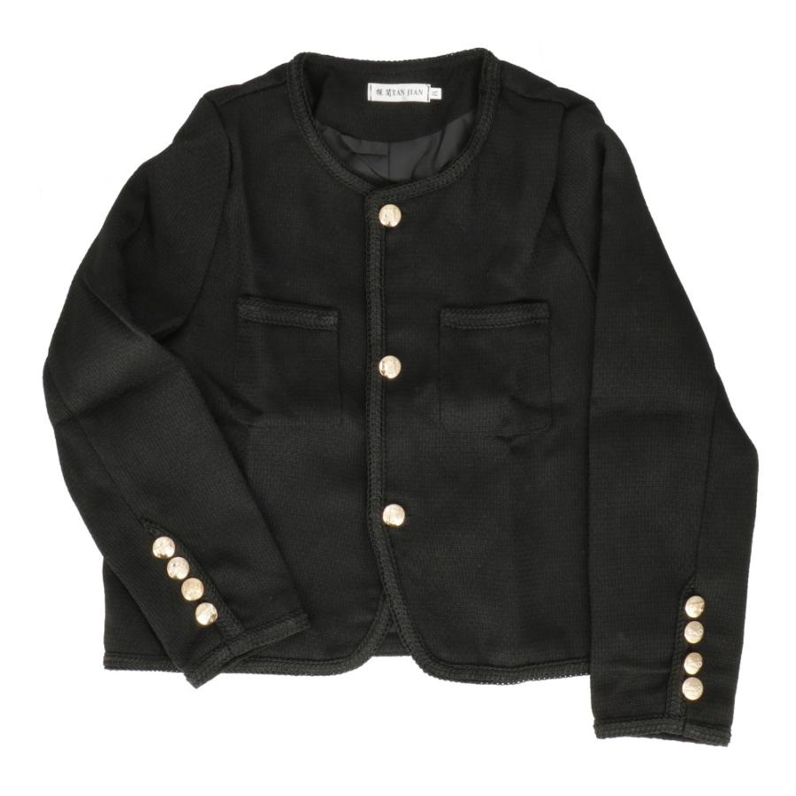 ☆ ブラック S ツイードジャケット ノーカラージャケット レディース