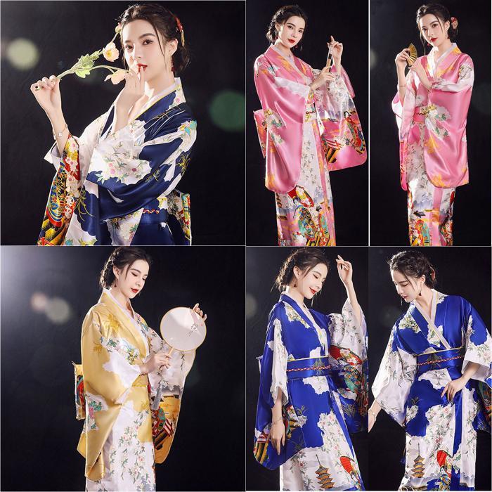 ☆ 3ダークブルー 花魁風 着物 ドレス 着物風ワンピース 着物風 仮装
