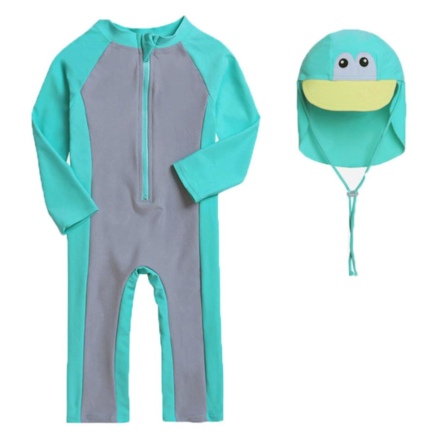 ☆レイクブルー☆10 (120-130cm) ☆水着 キッズ キャップつき pmykswim004 長袖 水着 キッズ 子ども水着 スイムウェア ベビー