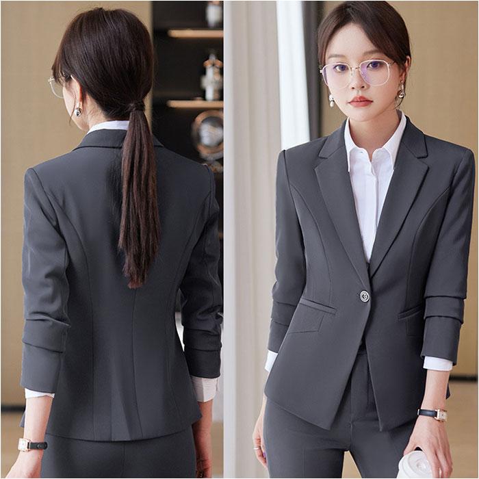 美品【カルソン】グレー系 ビジネスパンツスーツ セットアップ38(M) ☆ グレー XL ビジネススーツ パンツスーツ セットアップ レディース