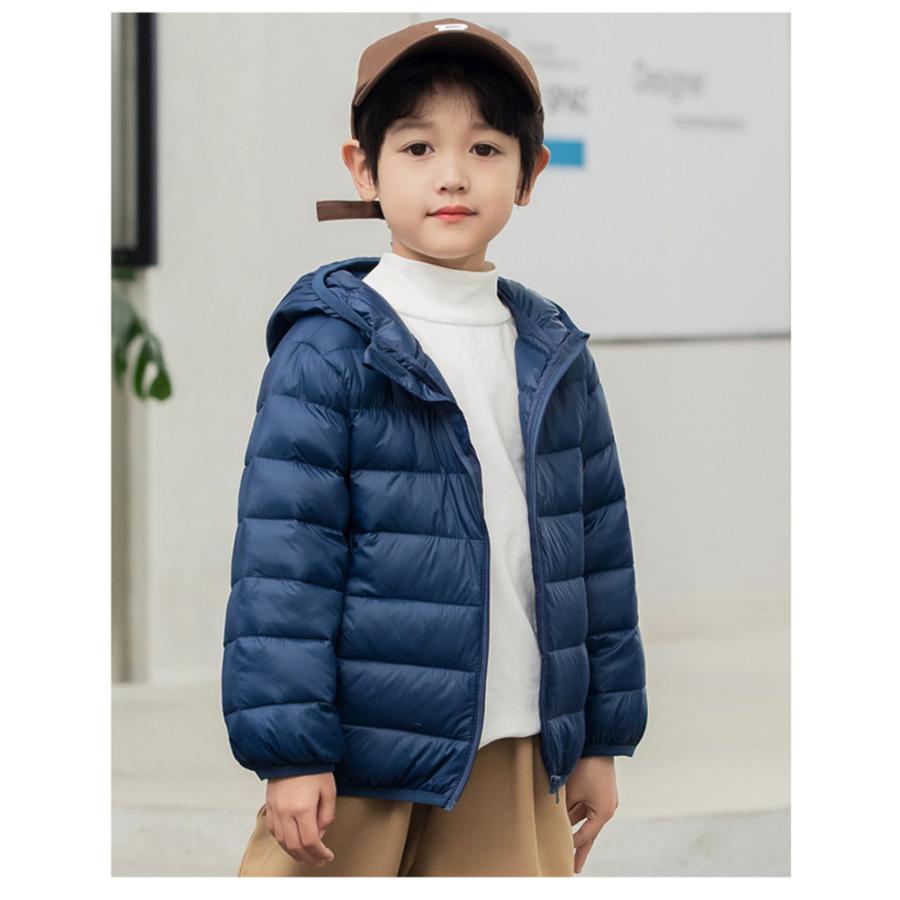 ☆ ネイビー 120CM ダウンコート キッズ 秋冬 収納袋付き secoat220902