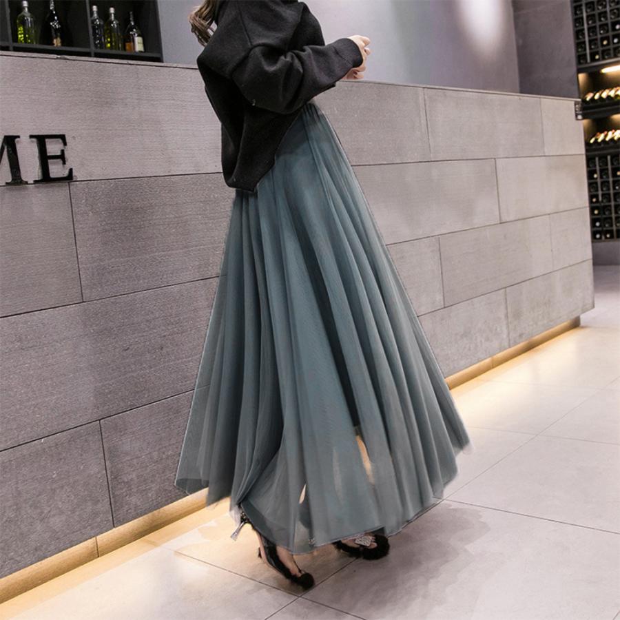 ☆グレー☆スカート チュールスカート ロング おしゃれ skirt2101 スカート フレアスカート ロング チュールスカート ウエストゴム