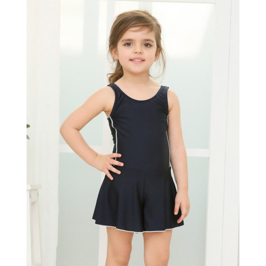 ☆ホワイト☆130cm スクール水着 女の子 ワンピース オールインワン 控えめ パイピング スカート ショートパンツ 一体型 キッズ