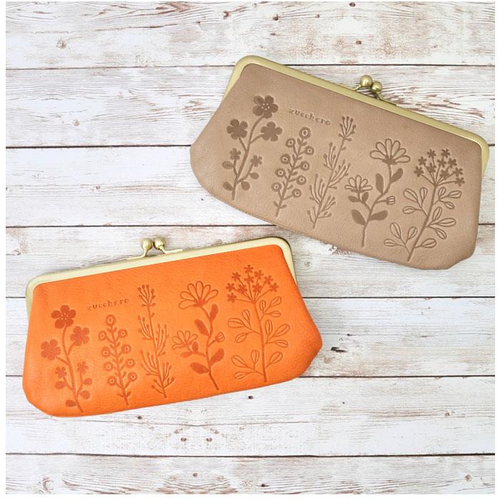 新品ズッケロ花柄ブランド本革レディースがま口オレンジ総柄収納