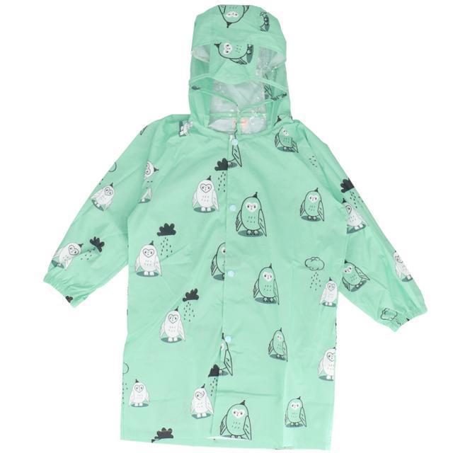 ☆グリーンｘフクロウ☆XL120-130cm) レインコート キッズ ランドセル対応 女の子 男の子 おしゃれ かわいい 幼稚園 保育園 小学