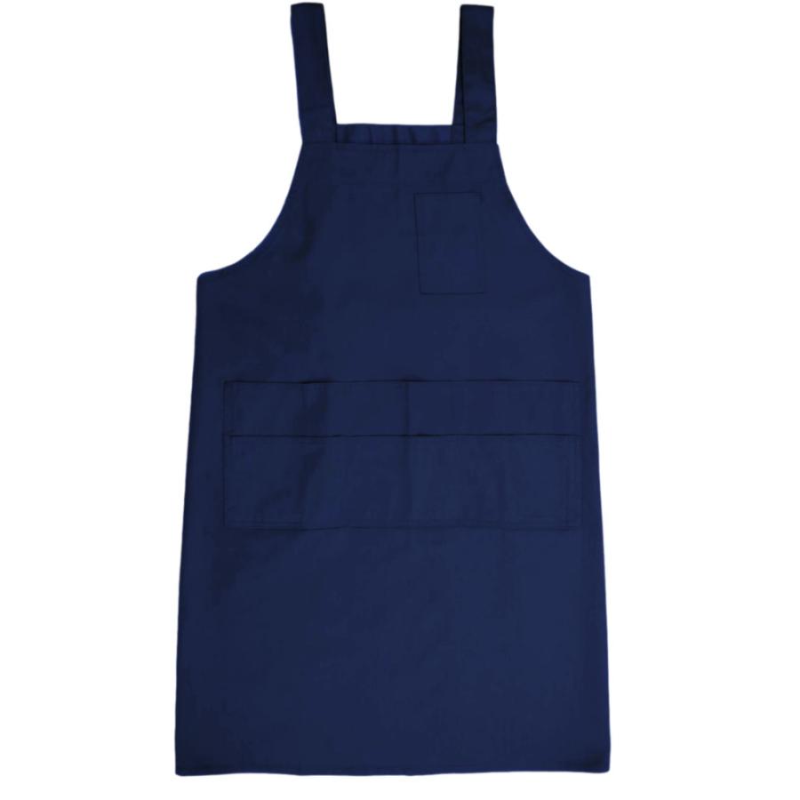 ☆ ネイビー エプロン h型 通販 H型 レギュラー丈 ノーアイロン ポケット たくさん 多い ６つ かぶり T1-3 無地 薄手 洗濯 楽々 らくちん | ブランド登録なし