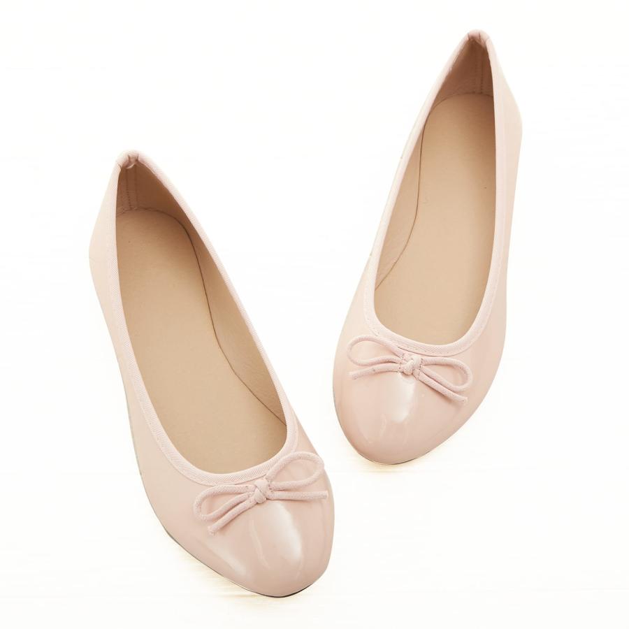 ☆54.pink☆6 (23cm) フラットシューズ レディース 痛くない ローヒールパンプス 婦人 ラウンドトゥ リボン りぼん フラットパンプス ぺ